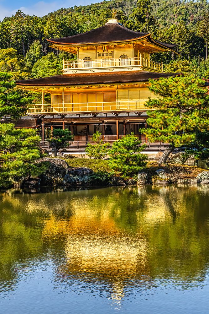 Colorful water reflection, Kinkaku-Ji (Rokuon-Ji) golden pavilion, Kyoto, Japan. Dates to 1397.